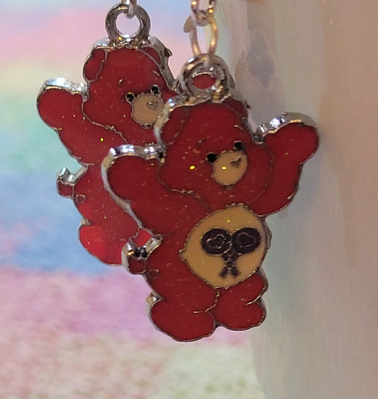 Hot Pink CARE BEAR Dangle Drop EARRINGS French Wire PIERCED