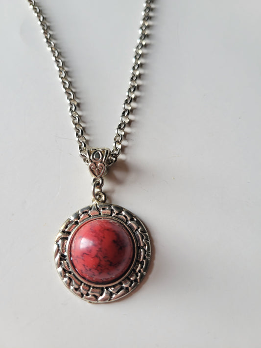 Western Navajo Concho RED Turquoise Round Necklace