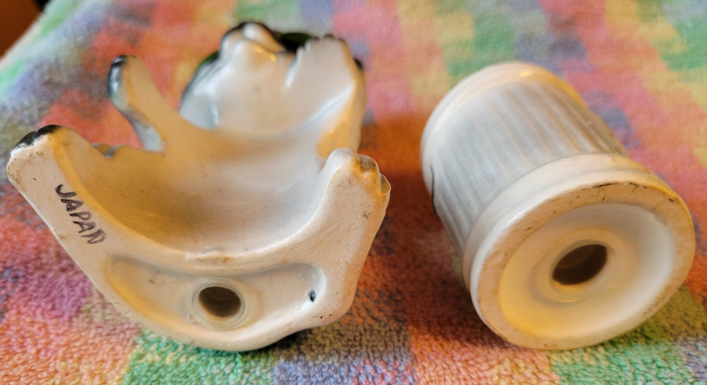 Vintage Gray CAT & TRASH CAN Japan Salt & Pepper Shakers