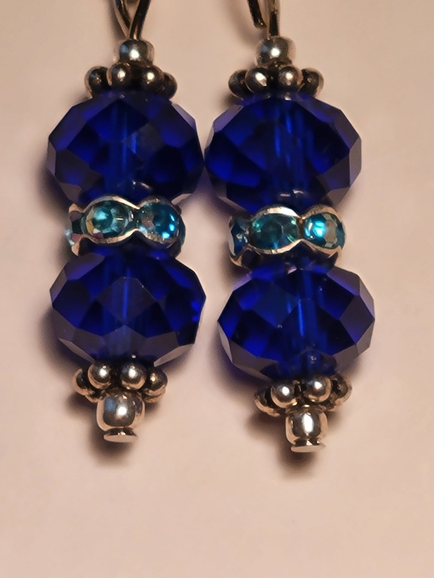 Artisan Royal Blue Crystal Dangle Drop Silvertone Earrings French Wire