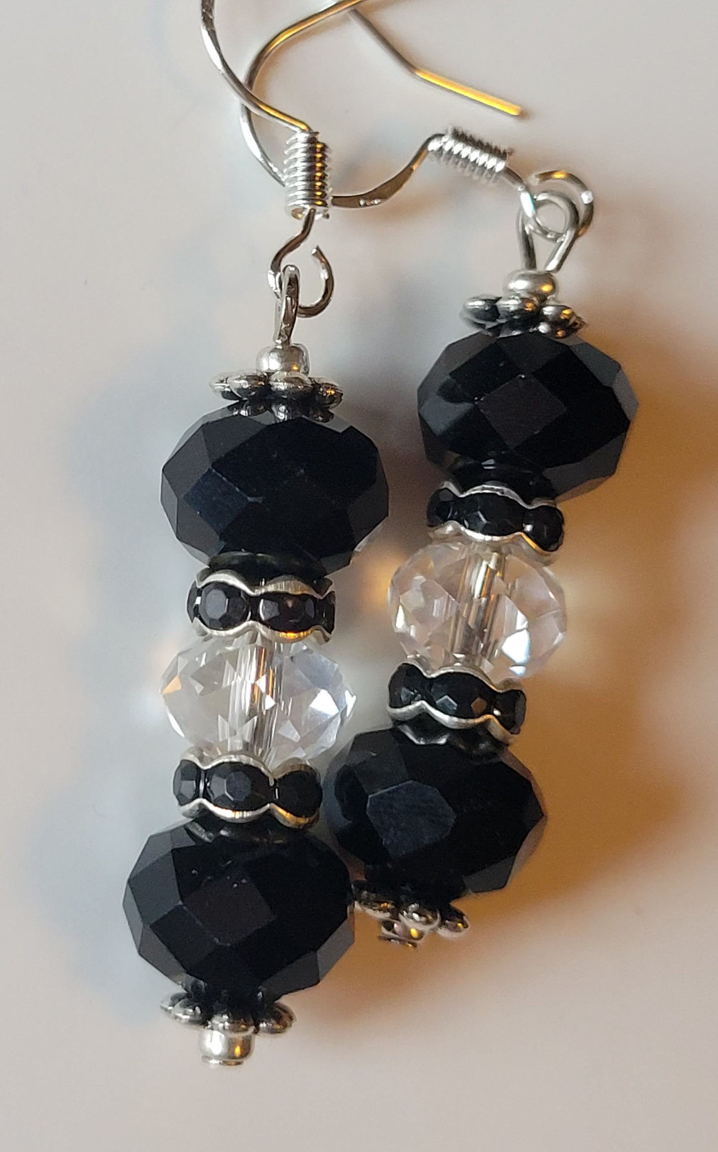 Artisan Elegant Black/Clear Crystal Dangle Drop Silvertone Fashion Earrings French Wire
