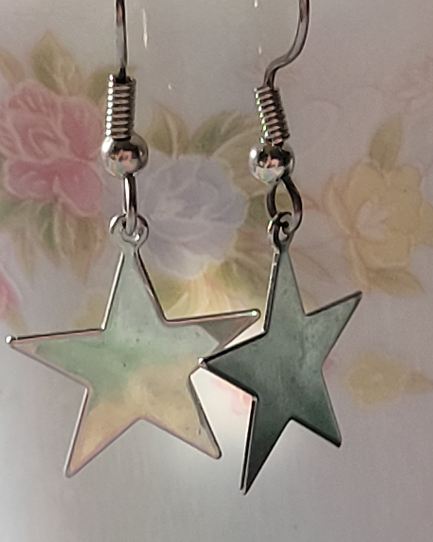 STAR Dangle Drop French Wire Tibetan Silvertone Fashion Earrings