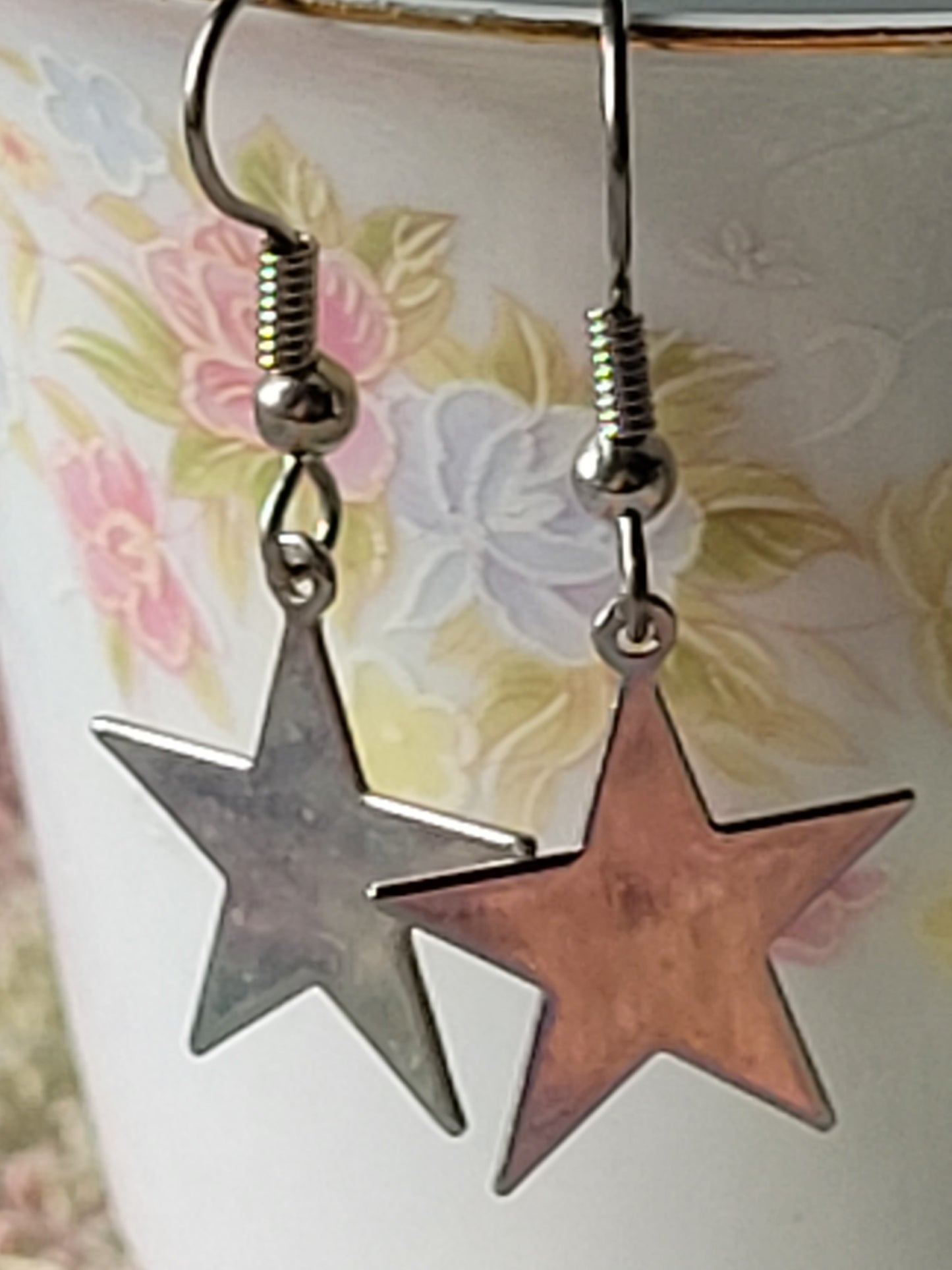 STAR Dangle Drop French Wire Tibetan Silvertone Fashion Earrings