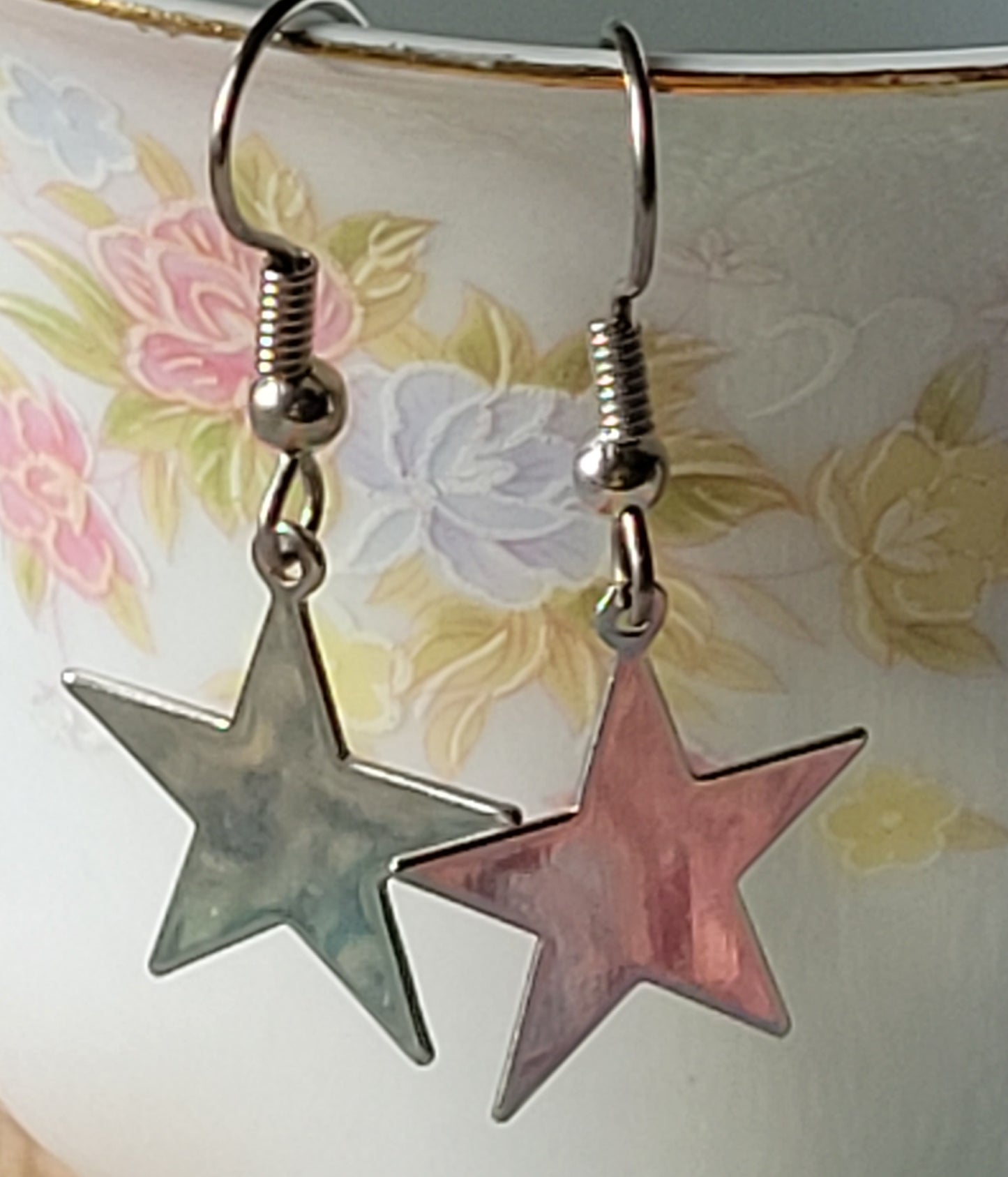 STAR Dangle Drop French Wire Tibetan Silvertone Fashion Earrings
