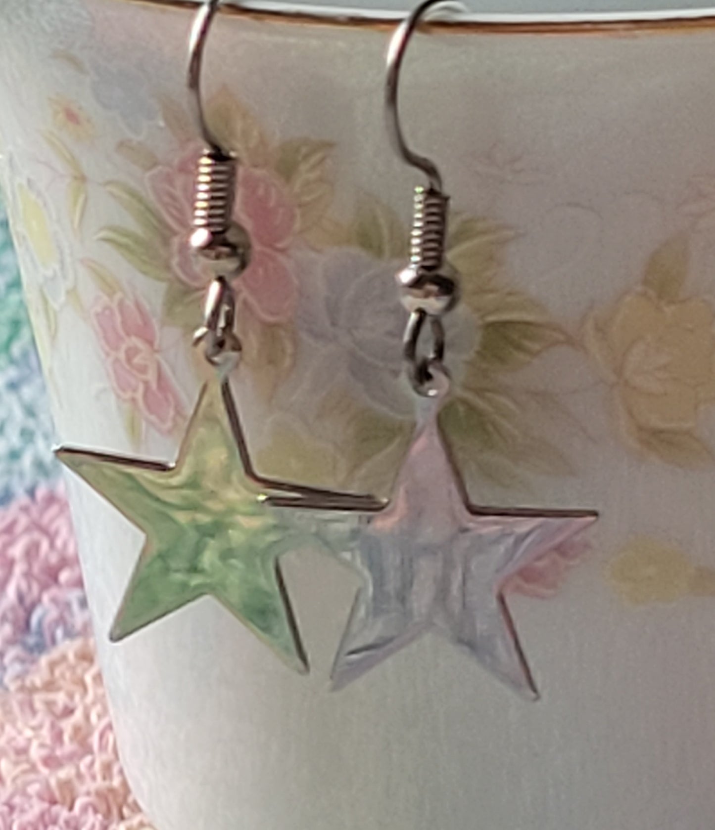 STAR Dangle Drop French Wire Tibetan Silvertone Fashion Earrings