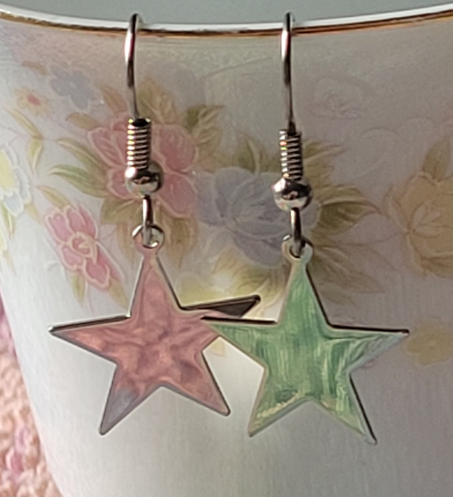 STAR Dangle Drop French Wire Tibetan Silvertone Fashion Earrings