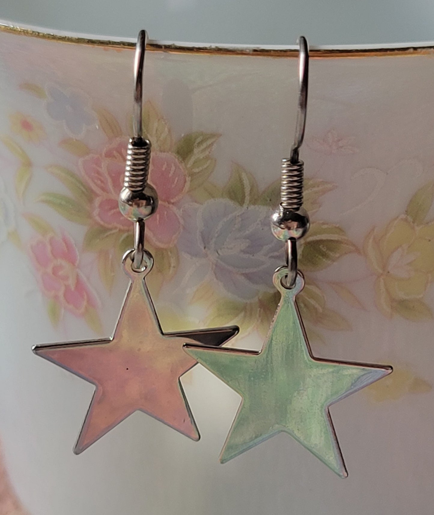 STAR Dangle Drop French Wire Tibetan Silvertone Fashion Earrings