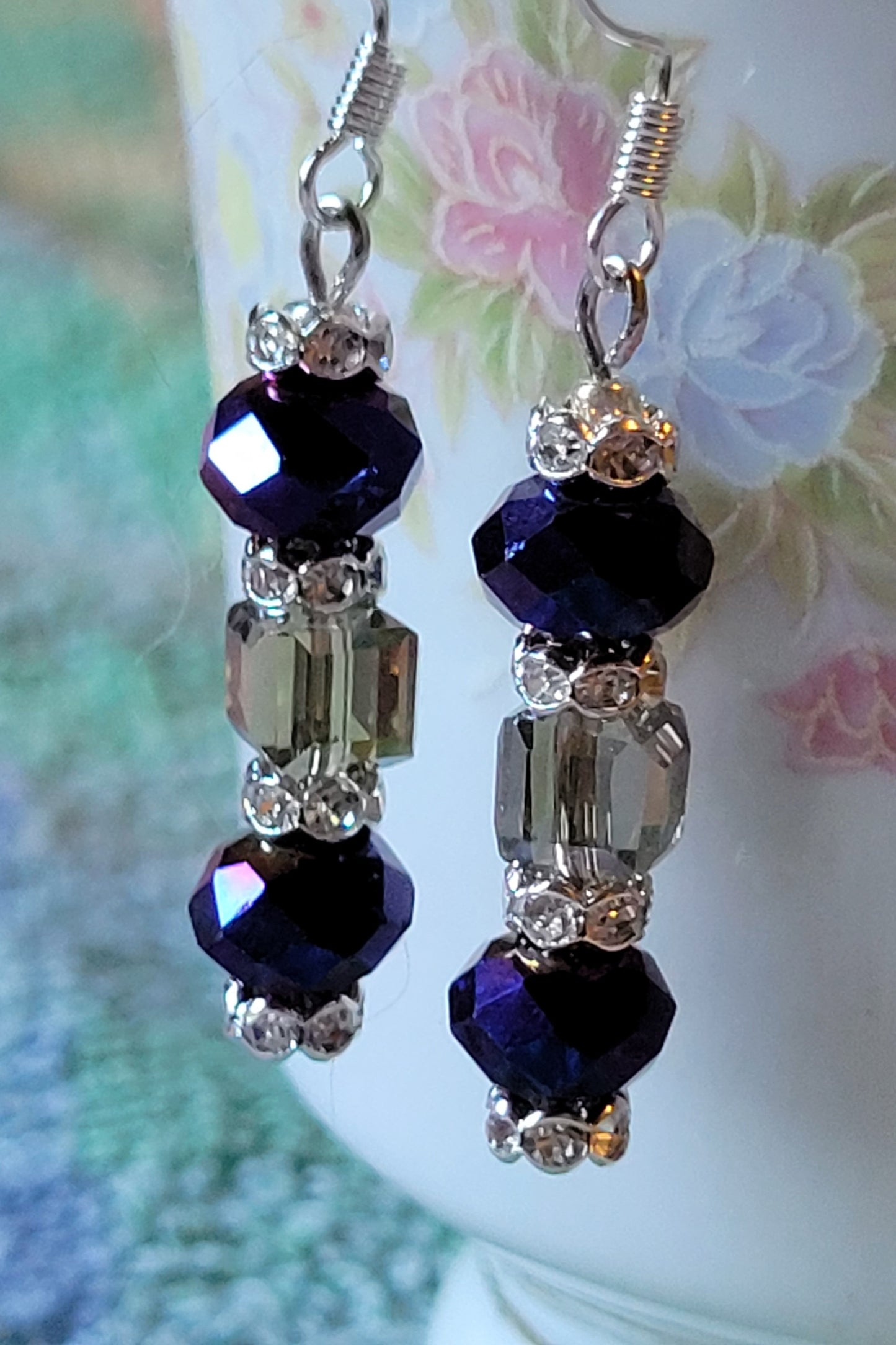 Artisan Elegant PURPLE Crystal Dangle Drop Silver Earrings French Wire