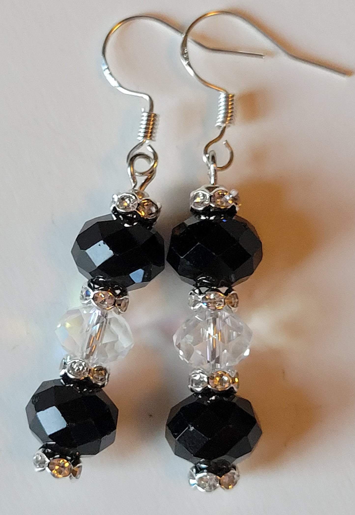 Artisan Elegant Black Crystal Dangle Drop Silver Earrings French Wire