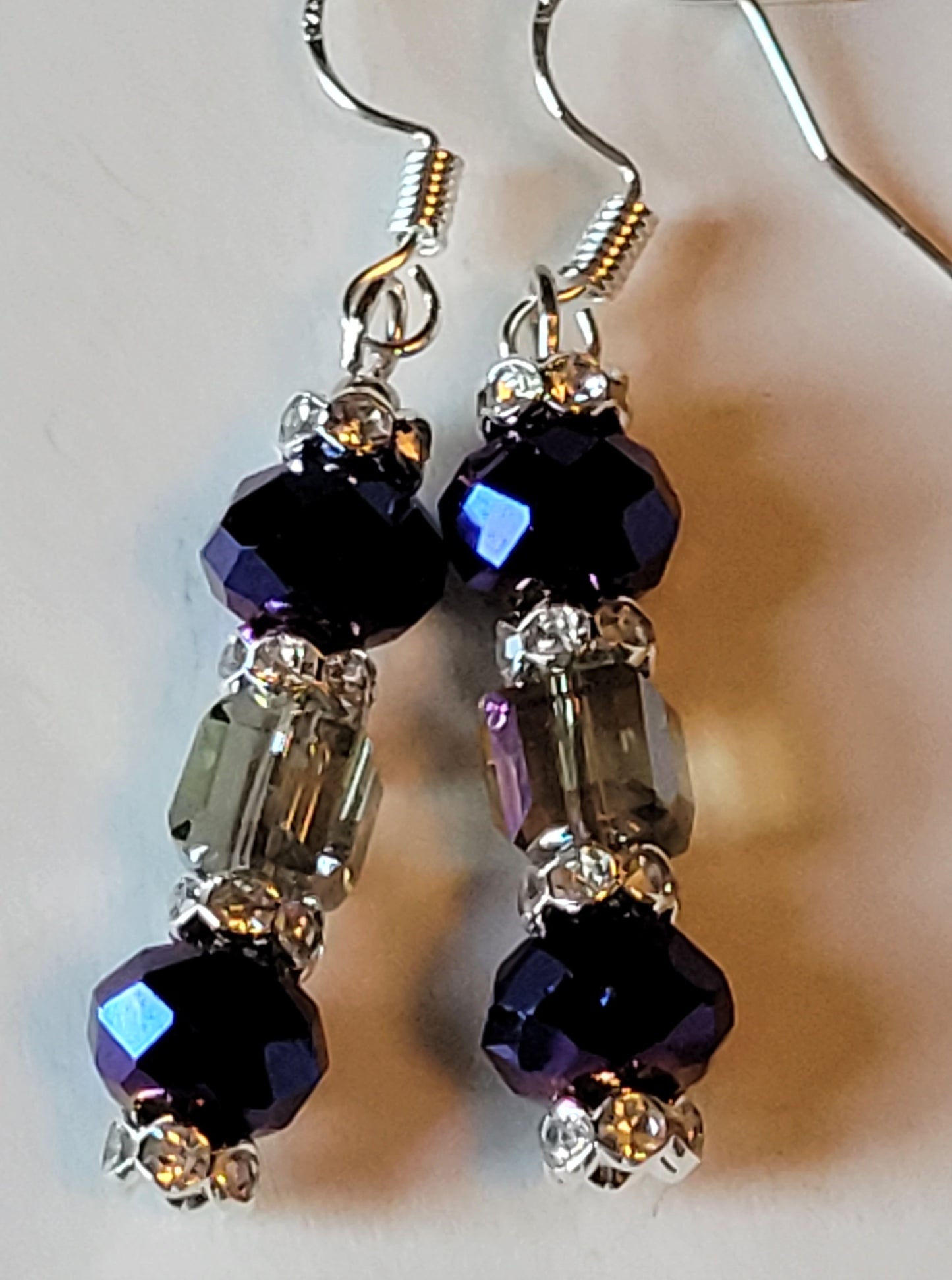 Artisan Elegant PURPLE Crystal Dangle Drop Silver Earrings French Wire