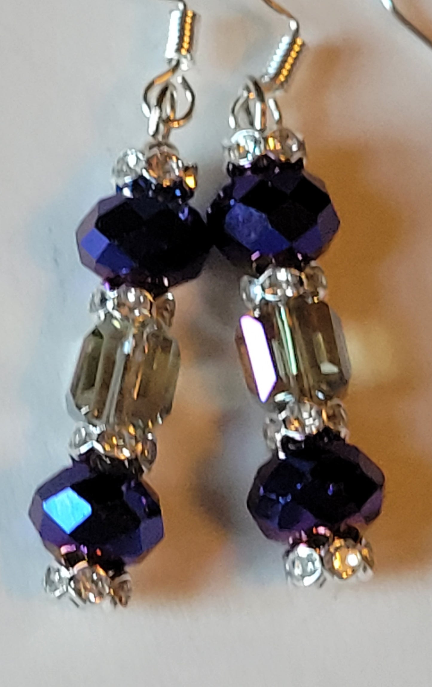 Artisan Elegant PURPLE Crystal Dangle Drop Silver Earrings French Wire