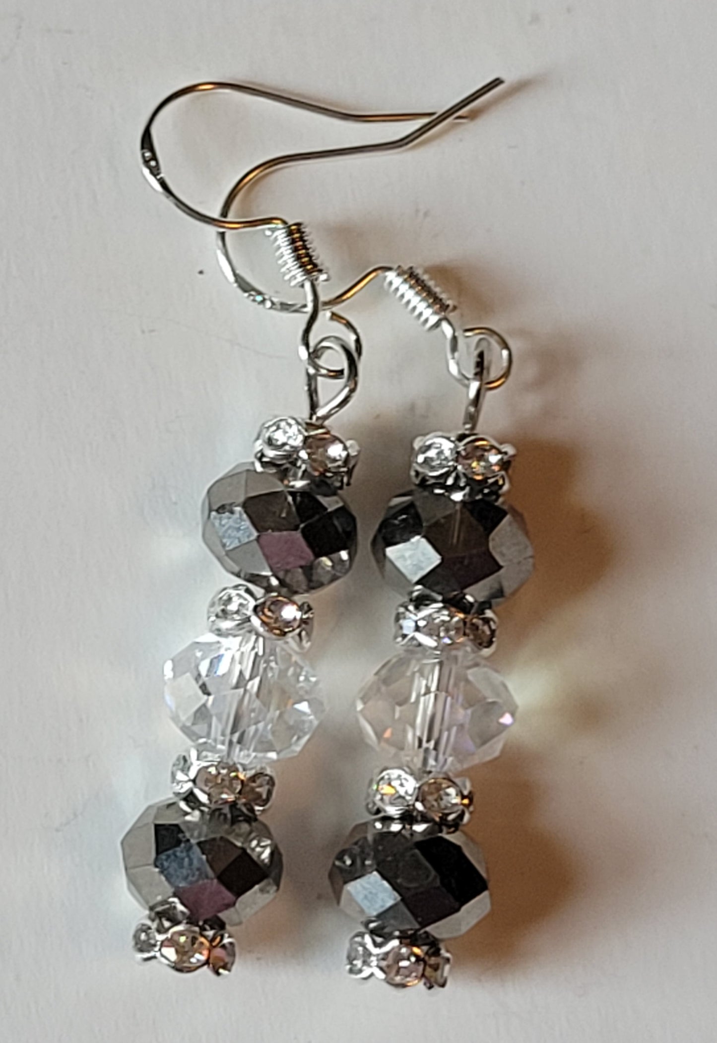 Artisan Elegant GRAY Crystal Dangle Drop Silver Earrings French Wire