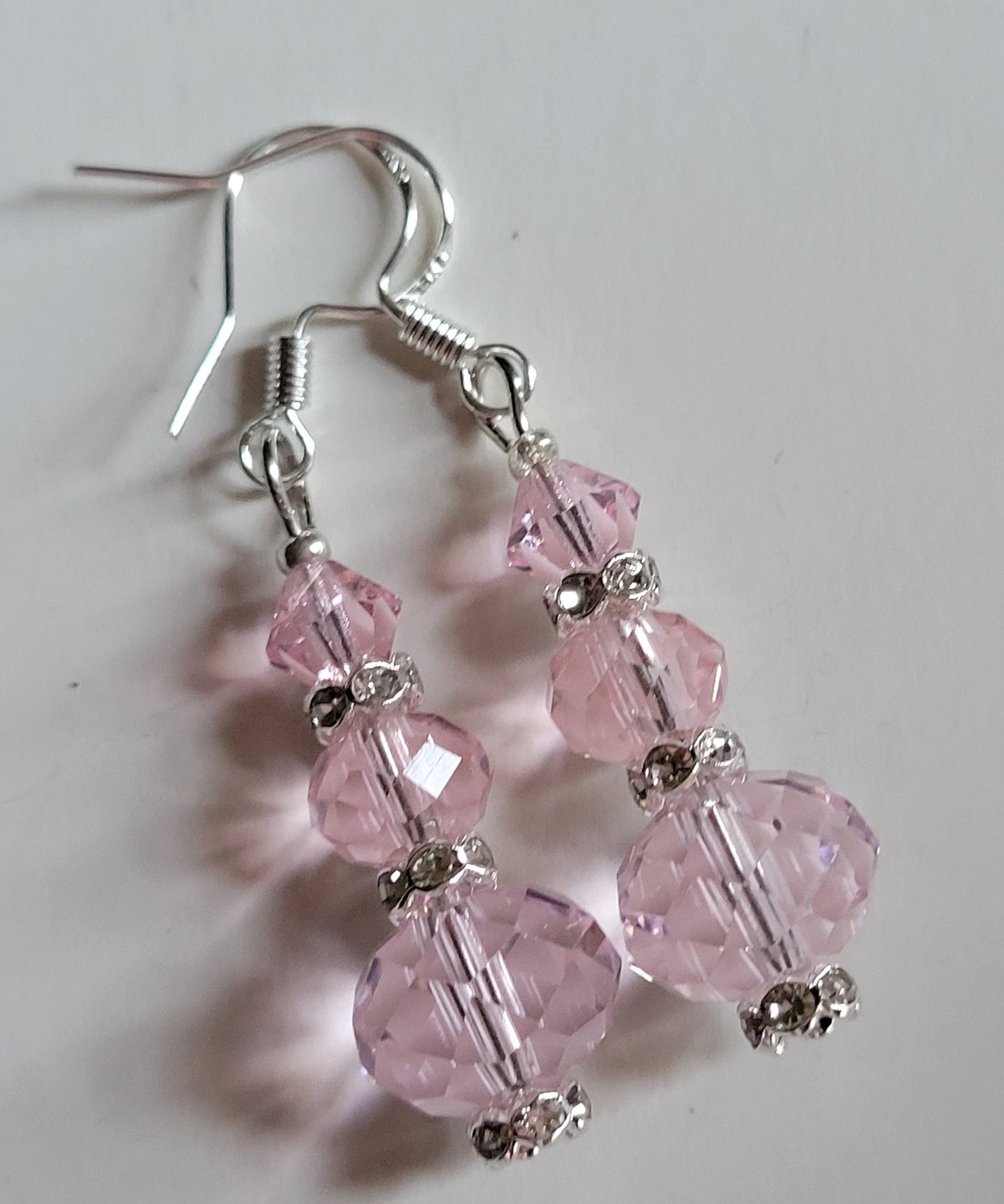 Artisan Elegant PINK Crystal Dangle Drop Silver Earrings French Wire