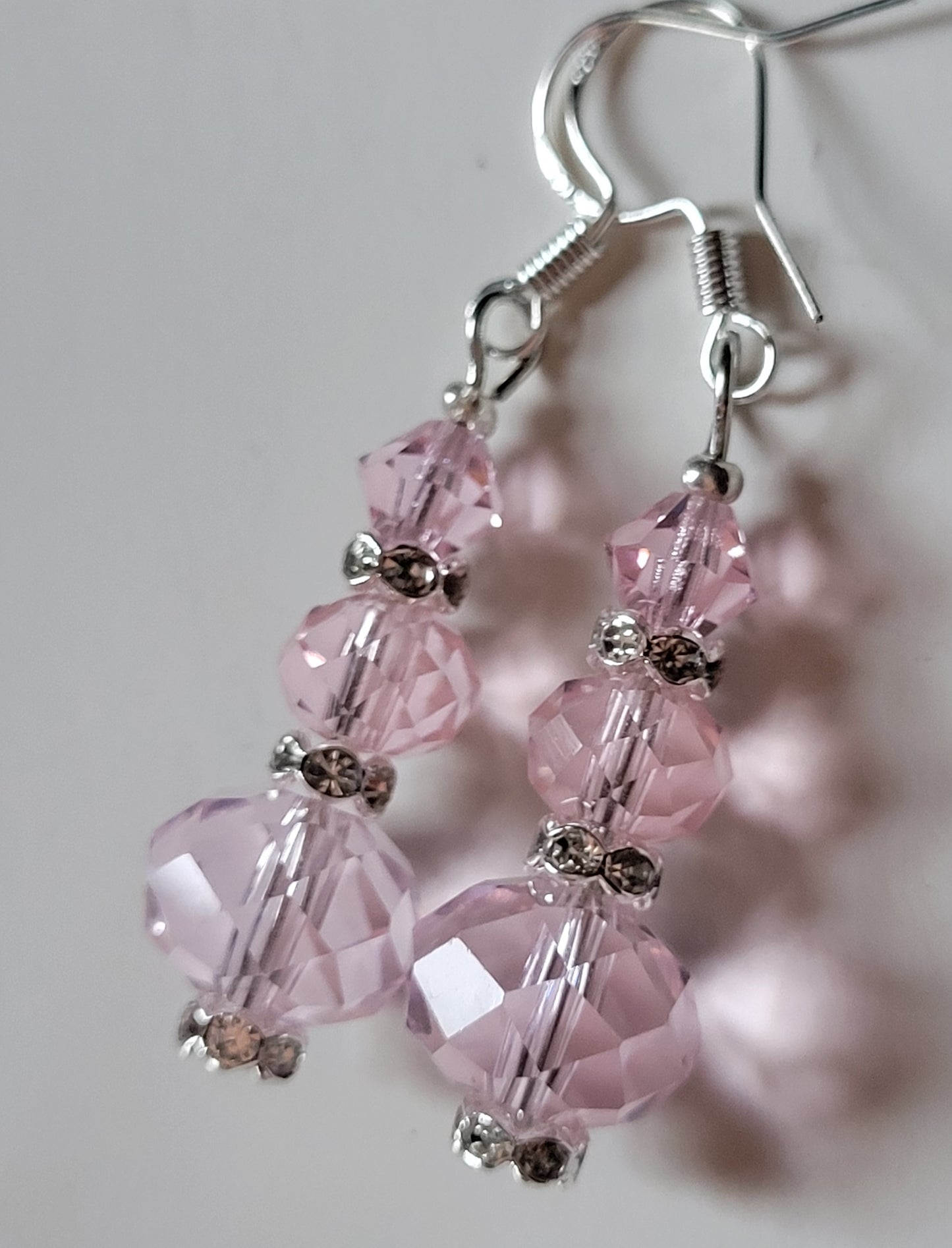 Artisan Elegant PINK Crystal Dangle Drop Silver Earrings French Wire