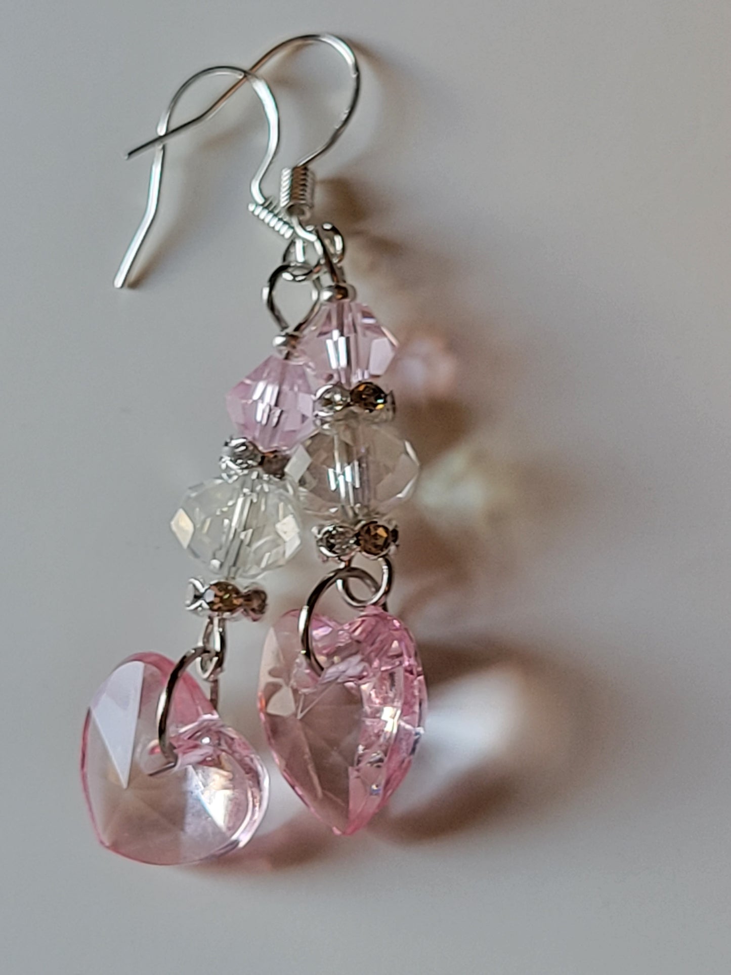 Artisan Elegant PINK HEART Crystal Dangle Drop Earrings French Wire
