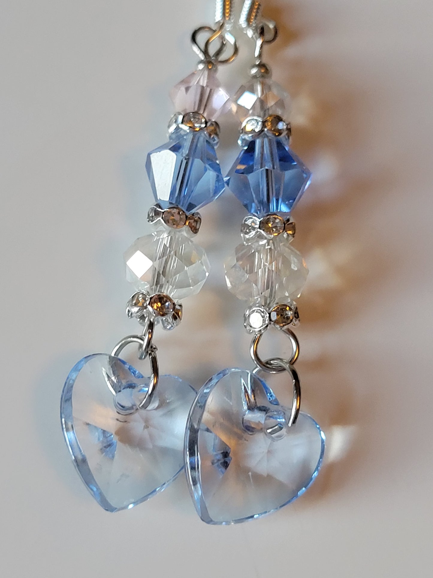 Artisan Elegant BLUE HEART Crystal Dangle Drop Earrings French Wire
