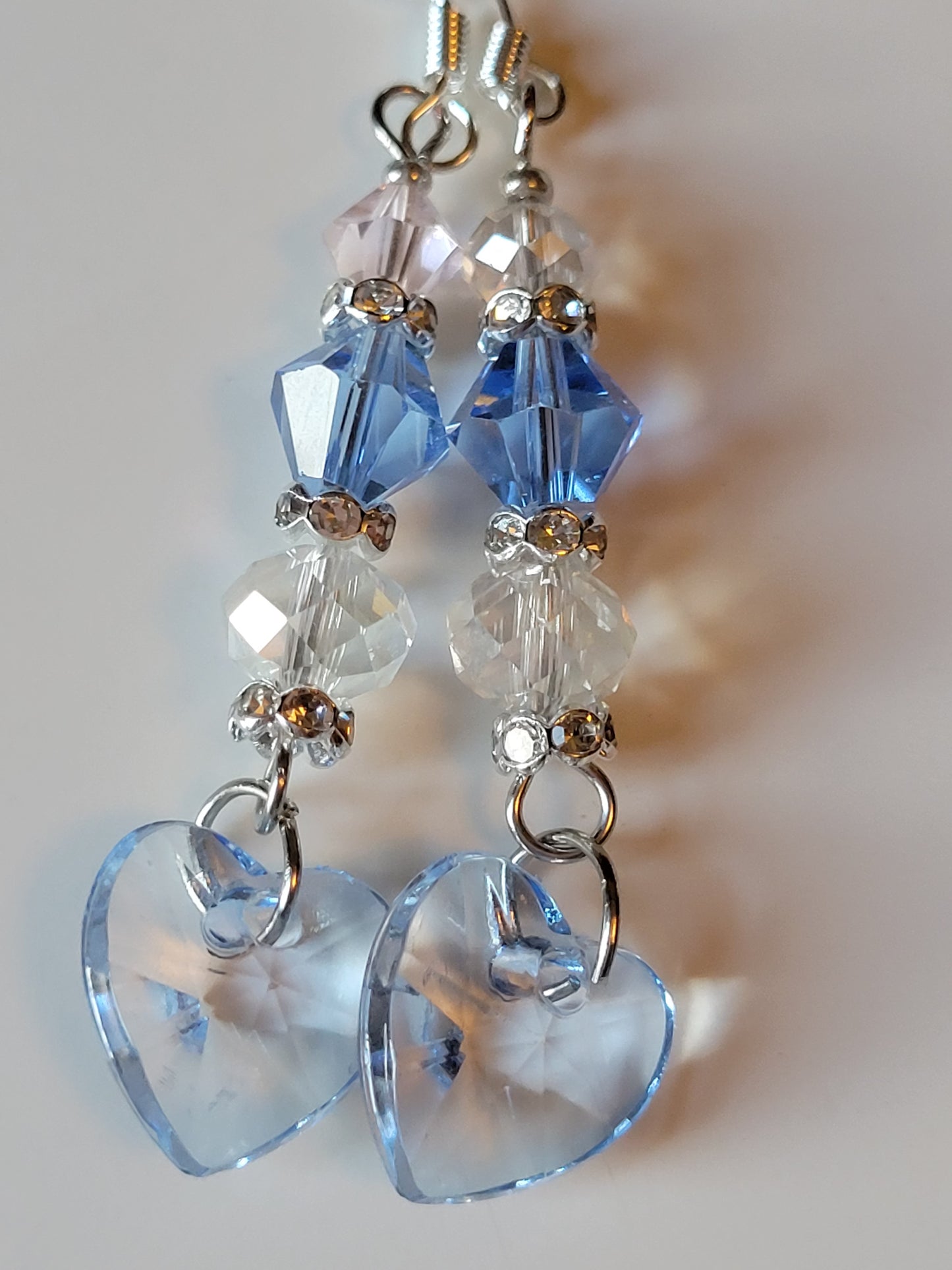Artisan Elegant BLUE HEART Crystal Dangle Drop Earrings French Wire