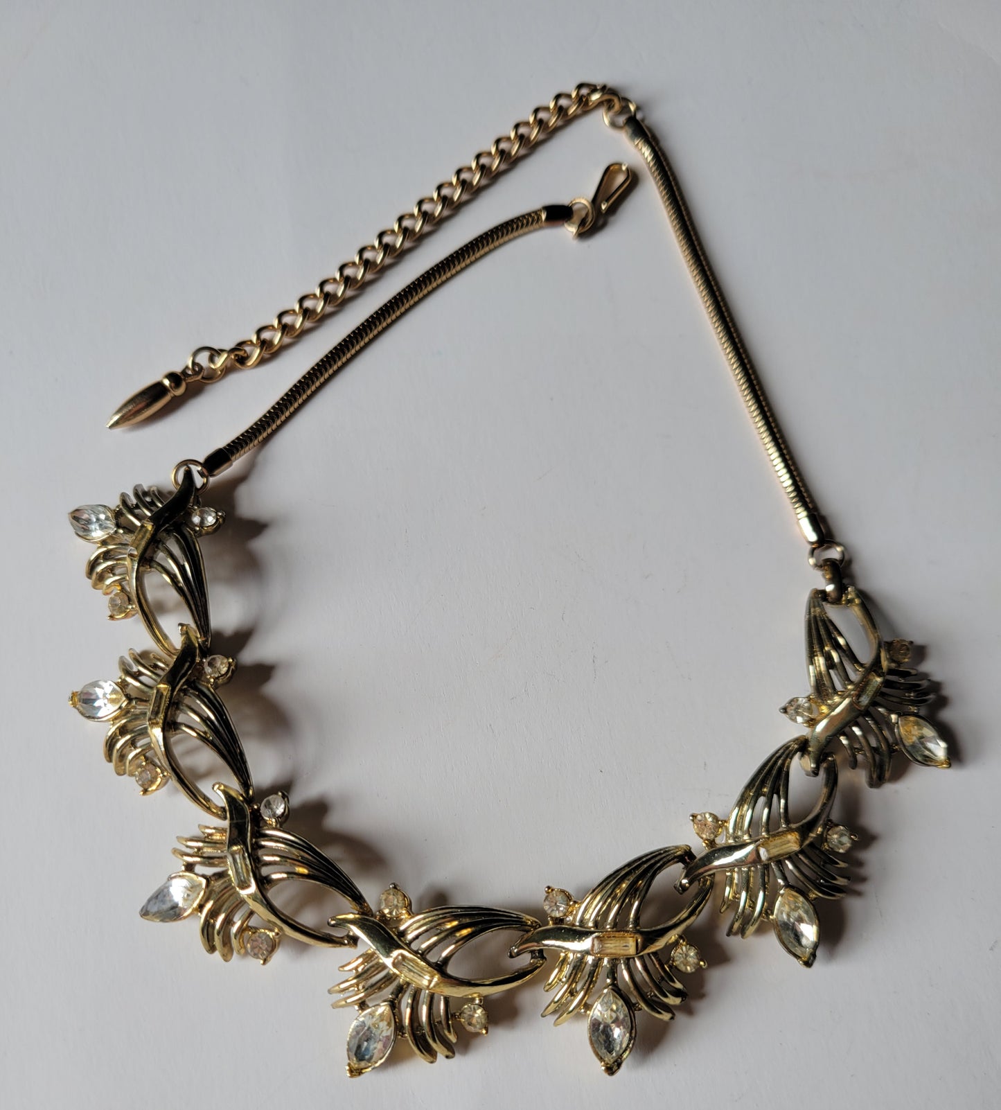 Coro 1950s Rhinestone Necklace Choker Goldtone Very Pretty Statement