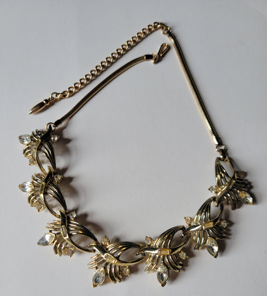 Coro 1950s Rhinestone Necklace Choker Goldtone Very Pretty Statement