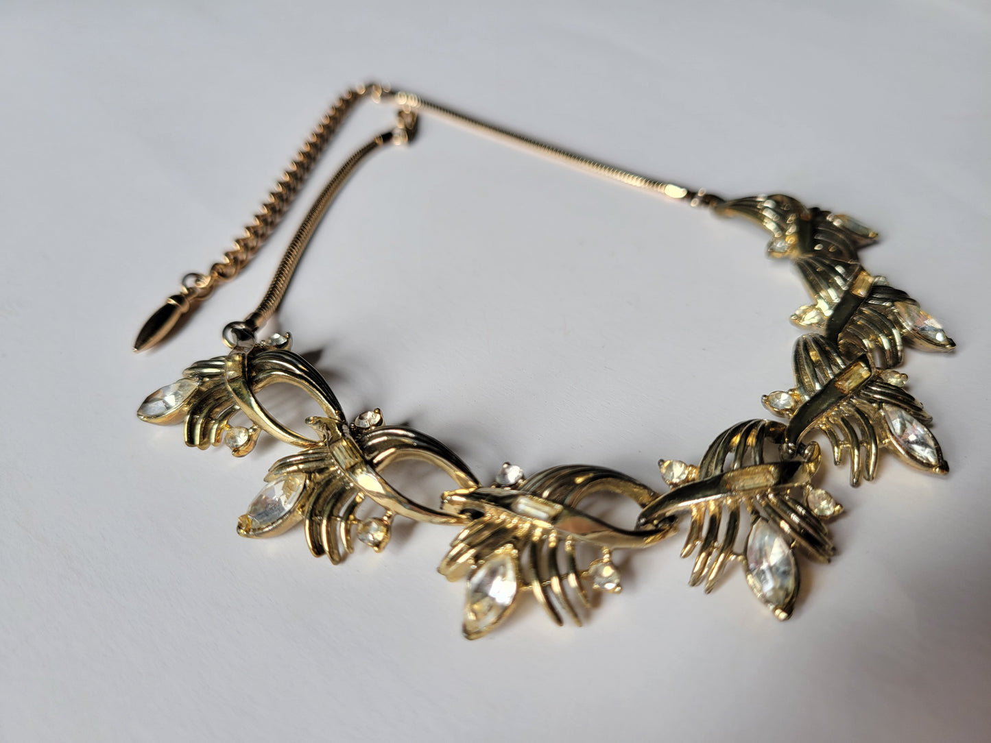 Coro 1950s Rhinestone Necklace Choker Goldtone Very Pretty Statement
