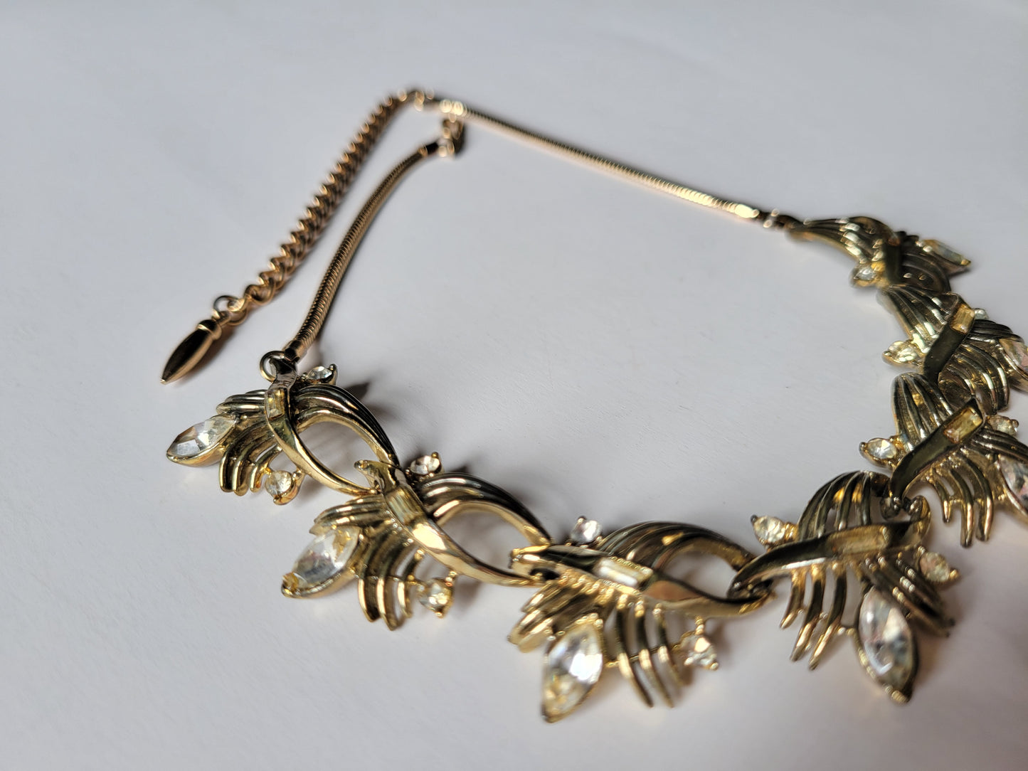 Coro 1950s Rhinestone Necklace Choker Goldtone Very Pretty Statement