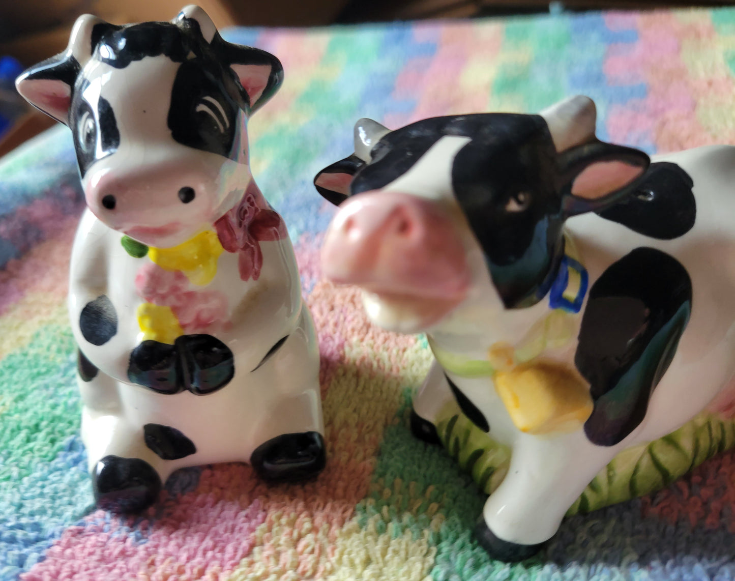 Spotted Cows With Flowers Salt and Pepper Shakers Vintage China