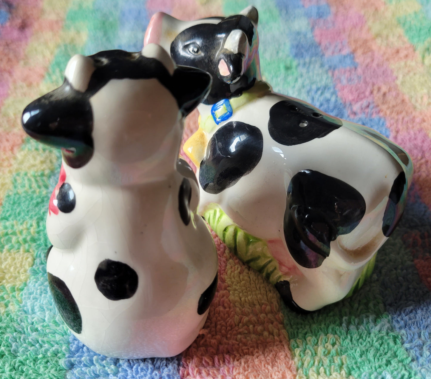 Spotted Cows With Flowers Salt and Pepper Shakers Vintage China