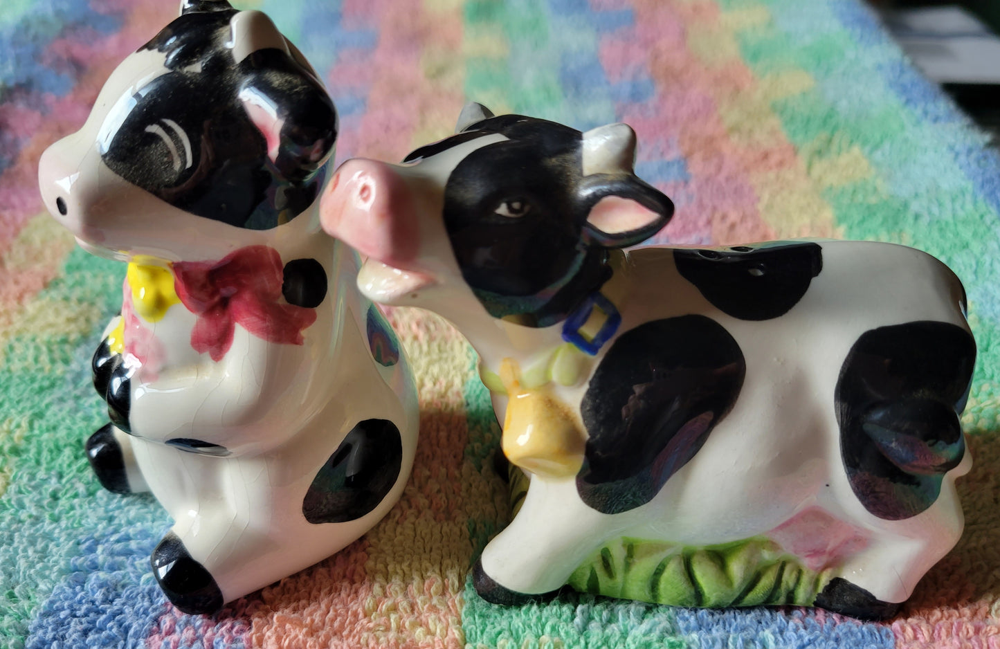 Spotted Cows With Flowers Salt and Pepper Shakers Vintage China