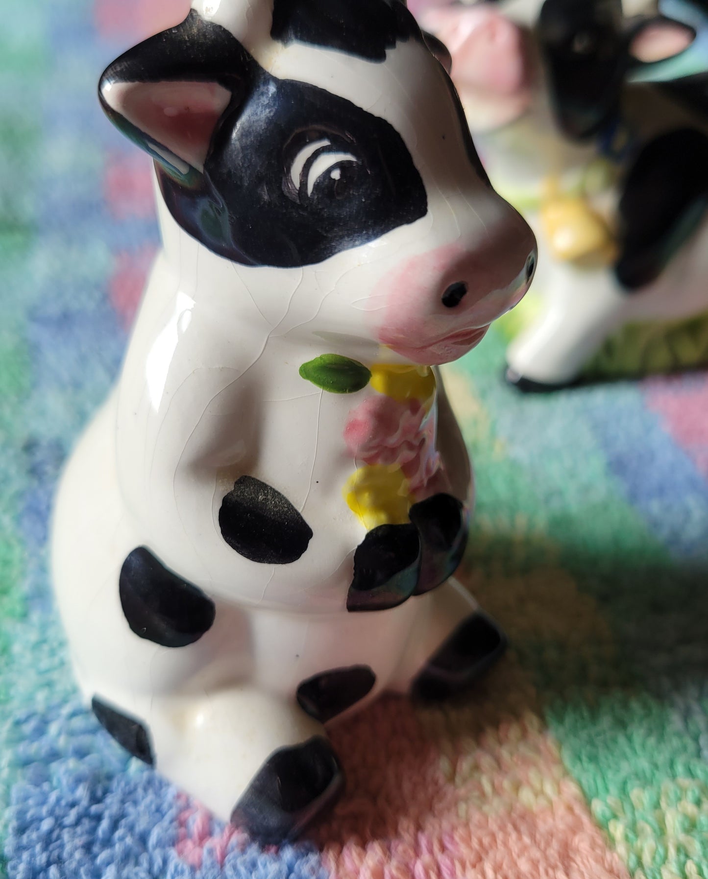 Spotted Cows With Flowers Salt and Pepper Shakers Vintage China