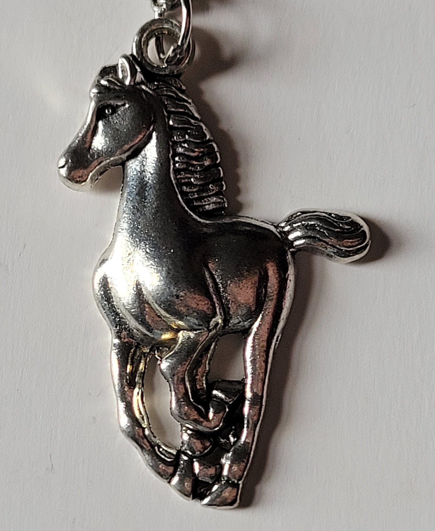 Galloping Horse Pendant Necklace Long 30" Chain Silver