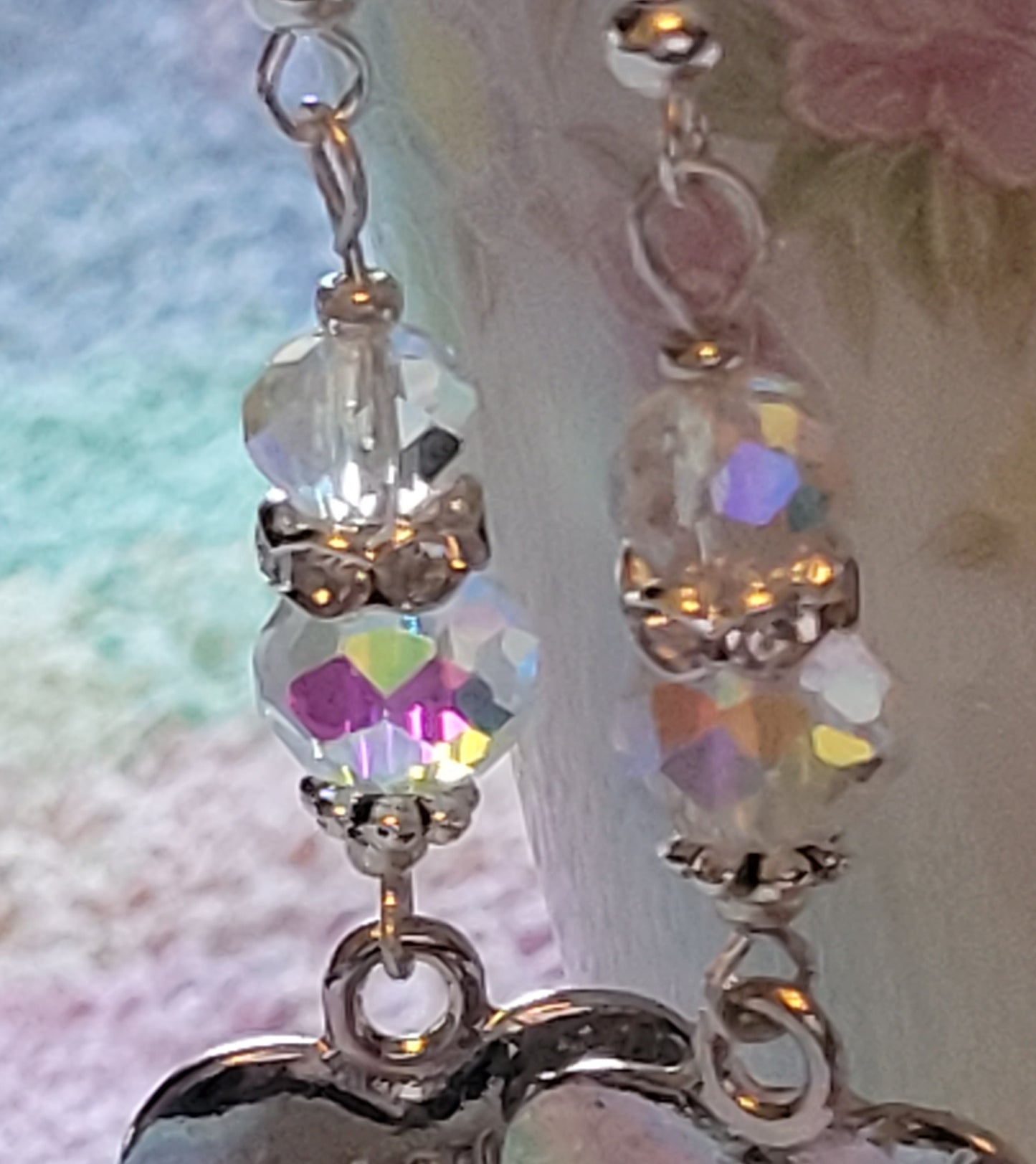 Artisan BRIDESMAID Silver HEART Clear Crystal Dangle Drop Earrings Rhinestones