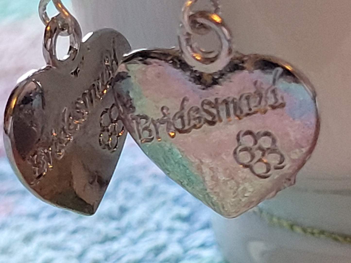 Artisan BRIDESMAID Silver HEART Clear Crystal Dangle Drop Earrings Rhinestones