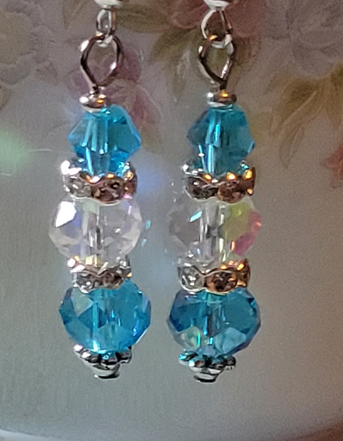 Artisan Elegance In BLUE Crystal Dangle Drop Silver Earrings French Wires