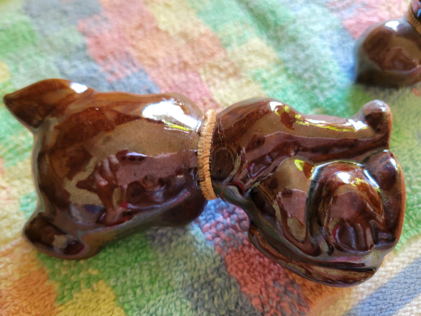 Three Little Pigs Knick knacks Vintage 1950s Japan Brown Glaze Drip Redware