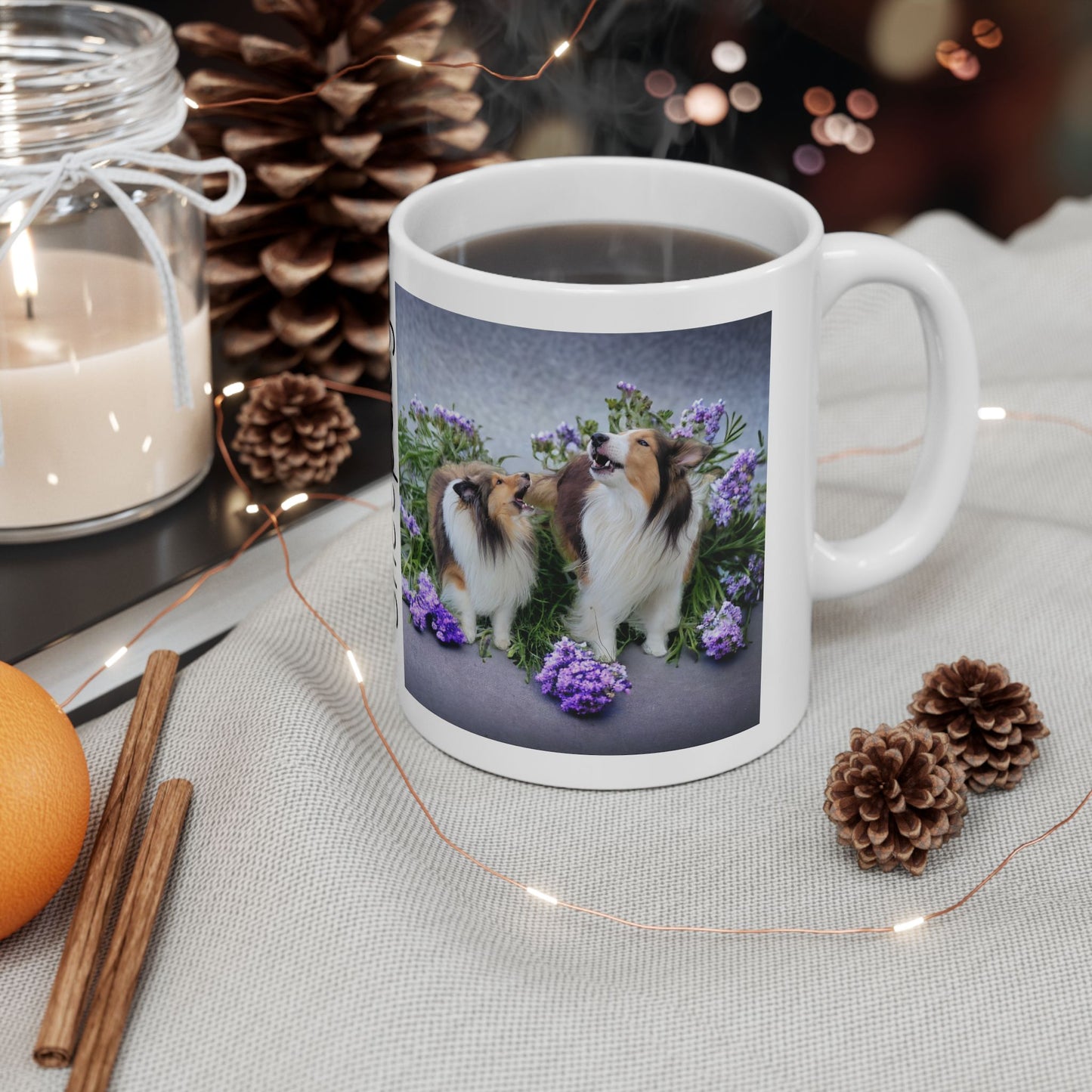 Shelties in Lavender Ceramic Coffee Mug 11 oz