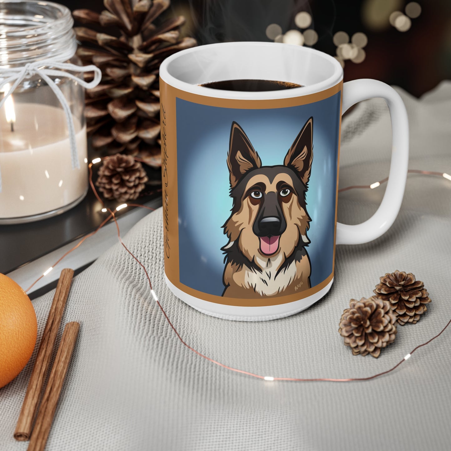 German Shepherd Dog Caricature Ceramic Coffee Cup, 11oz or 15oz