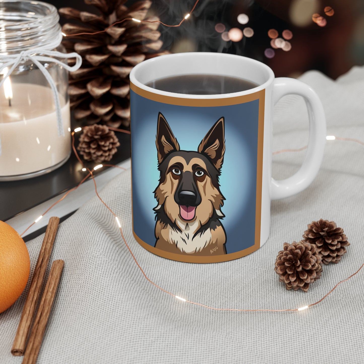 German Shepherd Dog Caricature Ceramic Coffee Cup, 11oz or 15oz