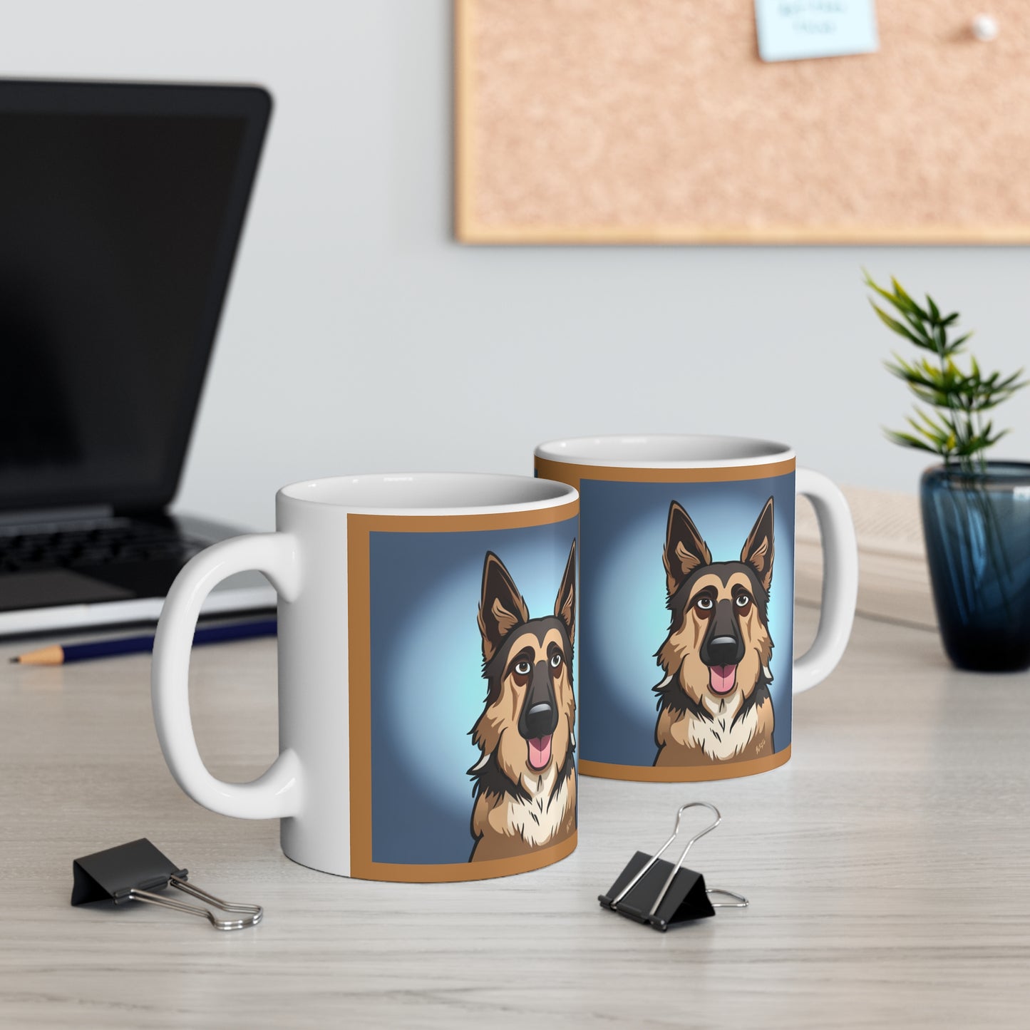 German Shepherd Dog Caricature Ceramic Coffee Cup, 11oz or 15oz