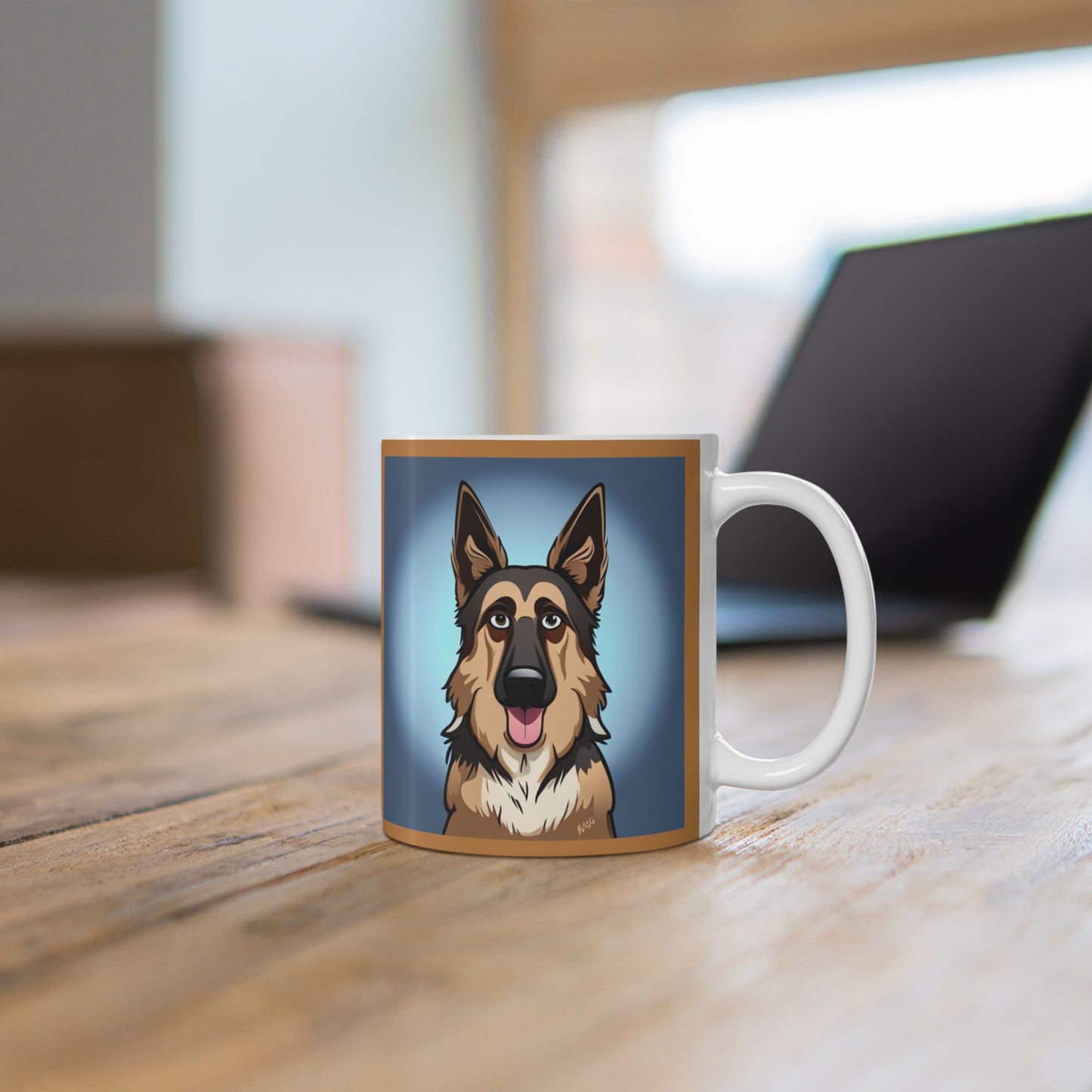 German Shepherd Dog Caricature Ceramic Coffee Cup, 11oz or 15oz