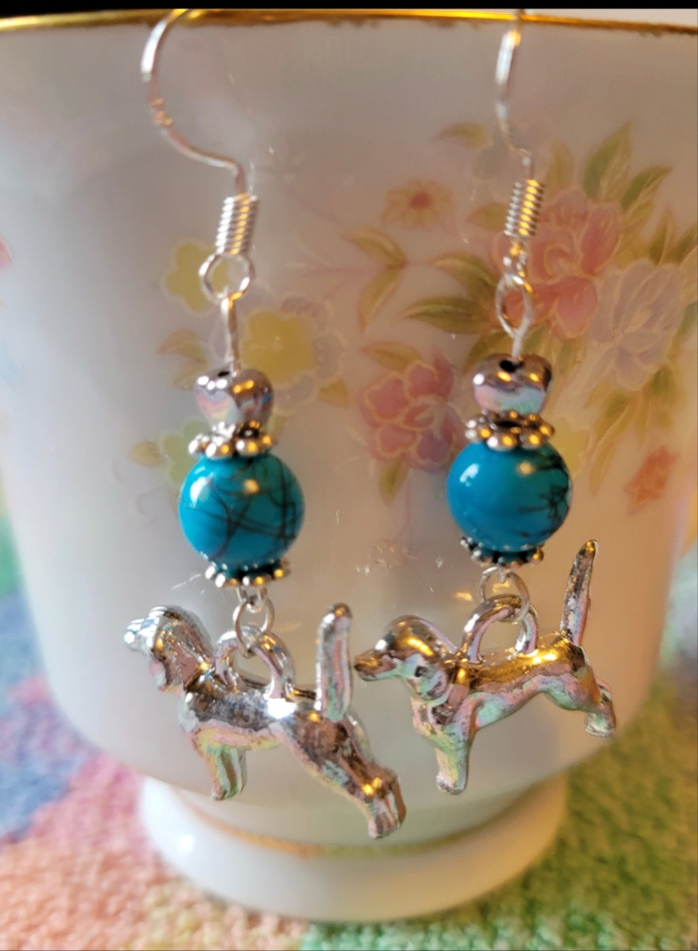 Artisan BEAGLE Dog Breed Dangle Earrings OOAK Handmade TURQUOISE