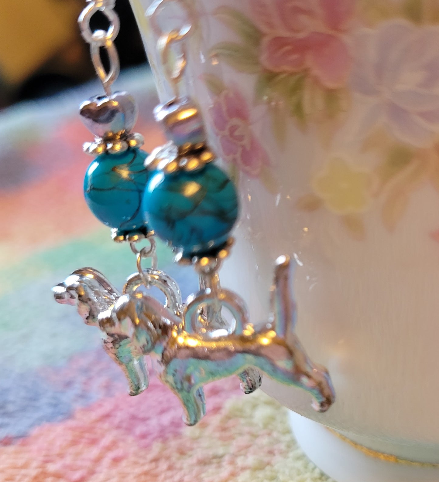 Artisan BEAGLE Dog Breed Dangle Earrings OOAK Handmade TURQUOISE