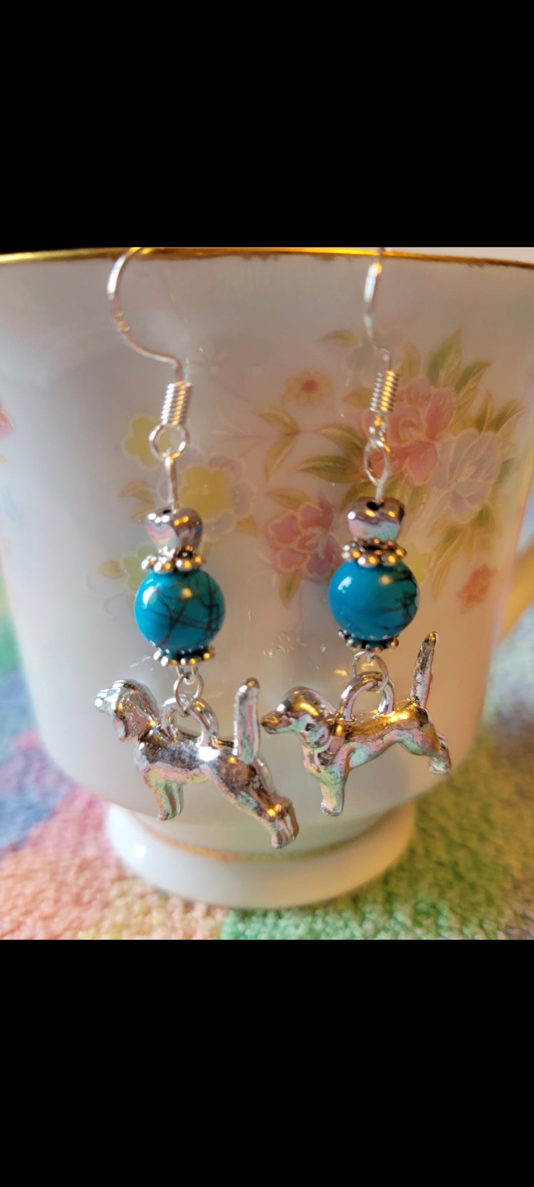 Artisan BEAGLE Dog Breed Dangle Earrings OOAK Handmade TURQUOISE