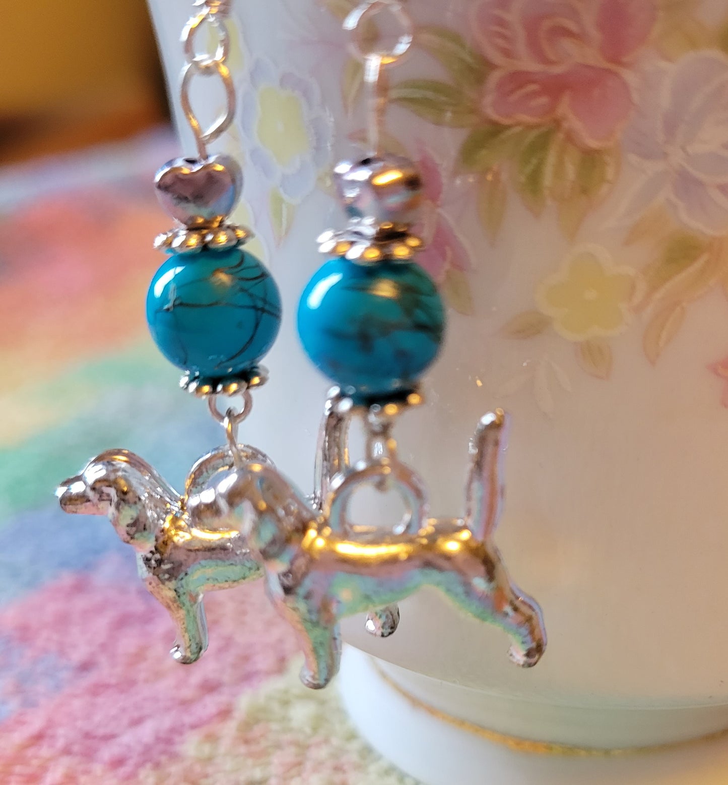 Artisan BEAGLE Dog Breed Dangle Earrings OOAK Handmade TURQUOISE