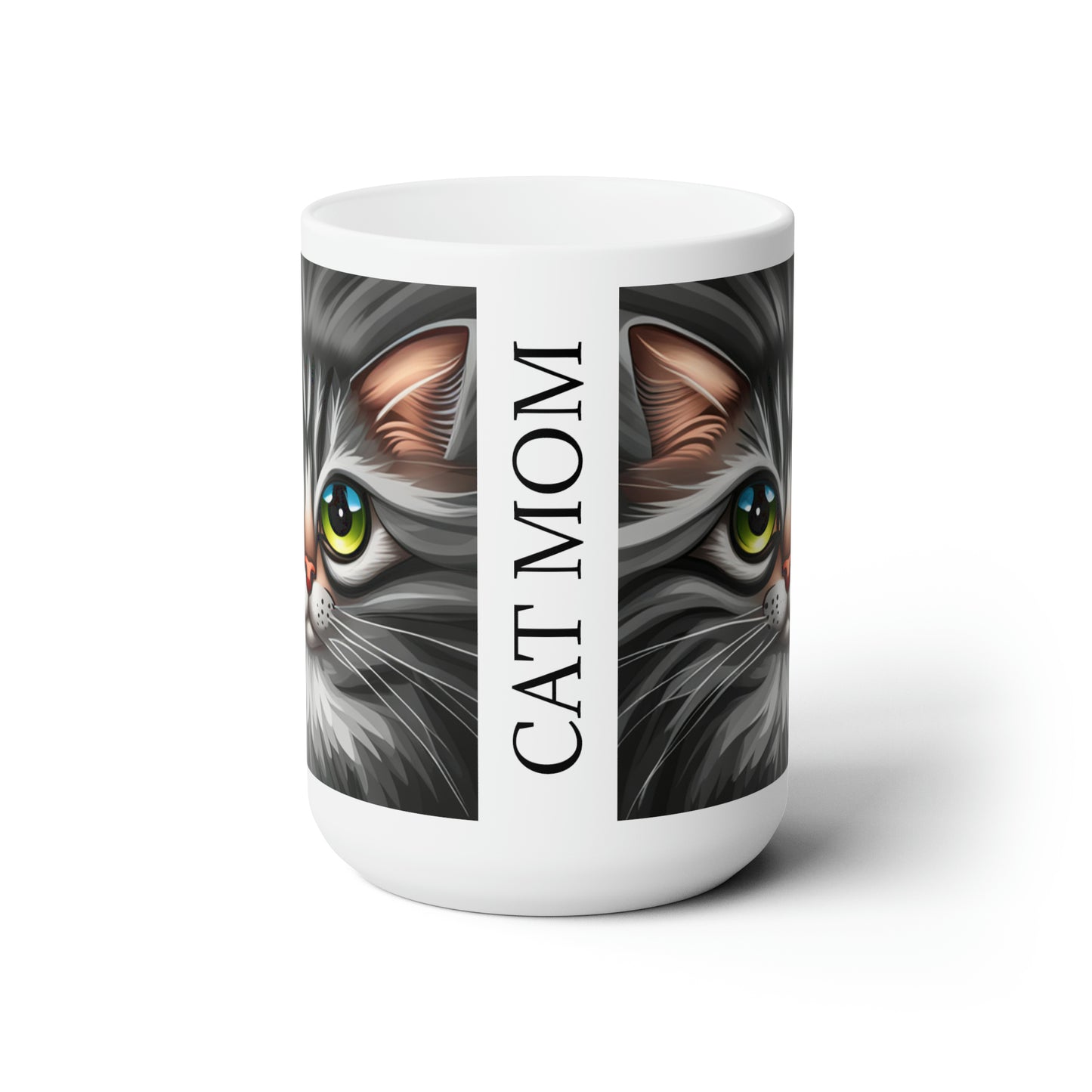 Cat Mom Gray Tabby Cat Ceramic Mug 15oz