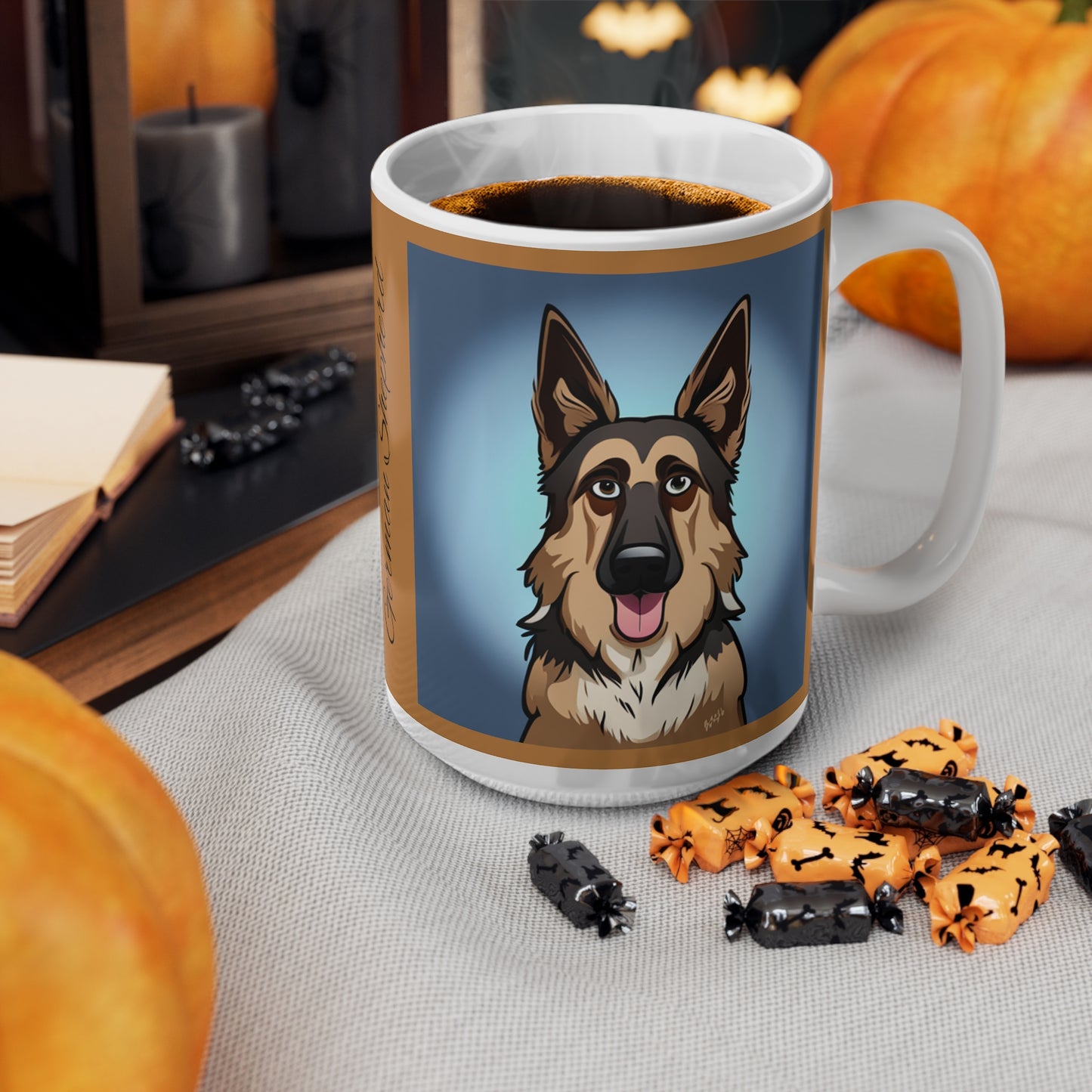 German Shepherd Dog Caricature Ceramic Coffee Cup, 11oz or 15oz