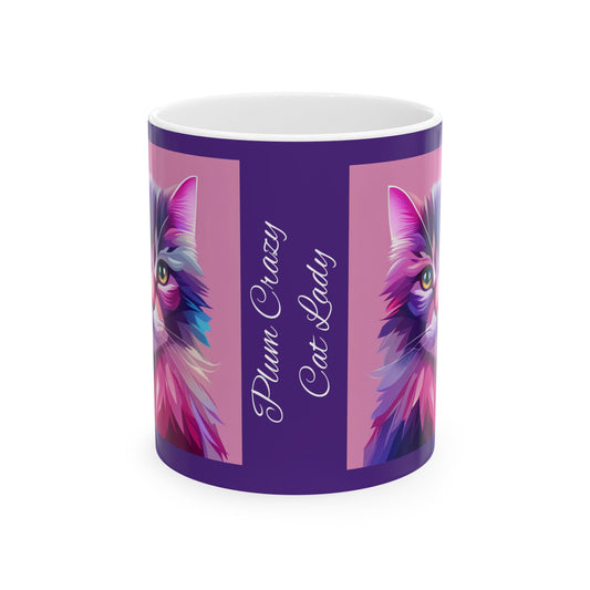 Plum Crazy Cat Lady Ceramic Mug 11oz