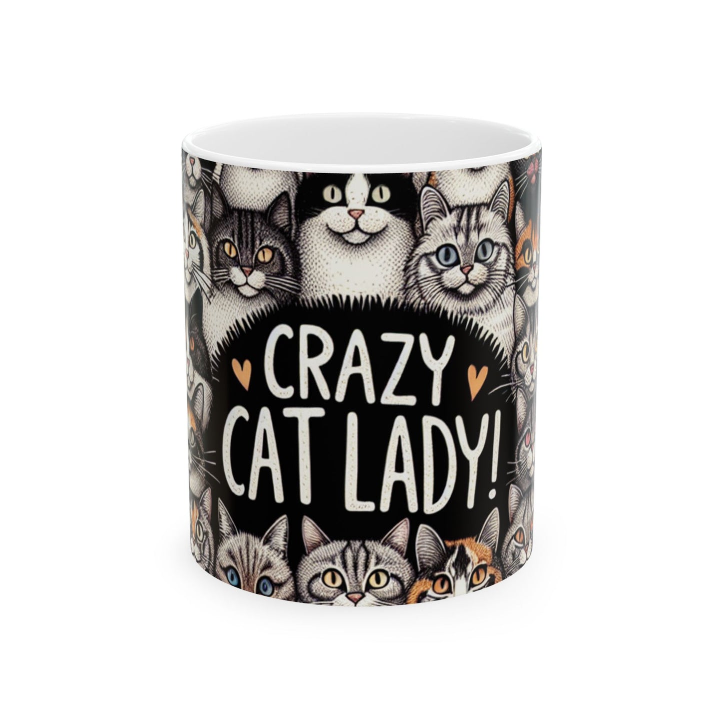 Crazy Cat Lady White Ceramic Mug, (11oz)