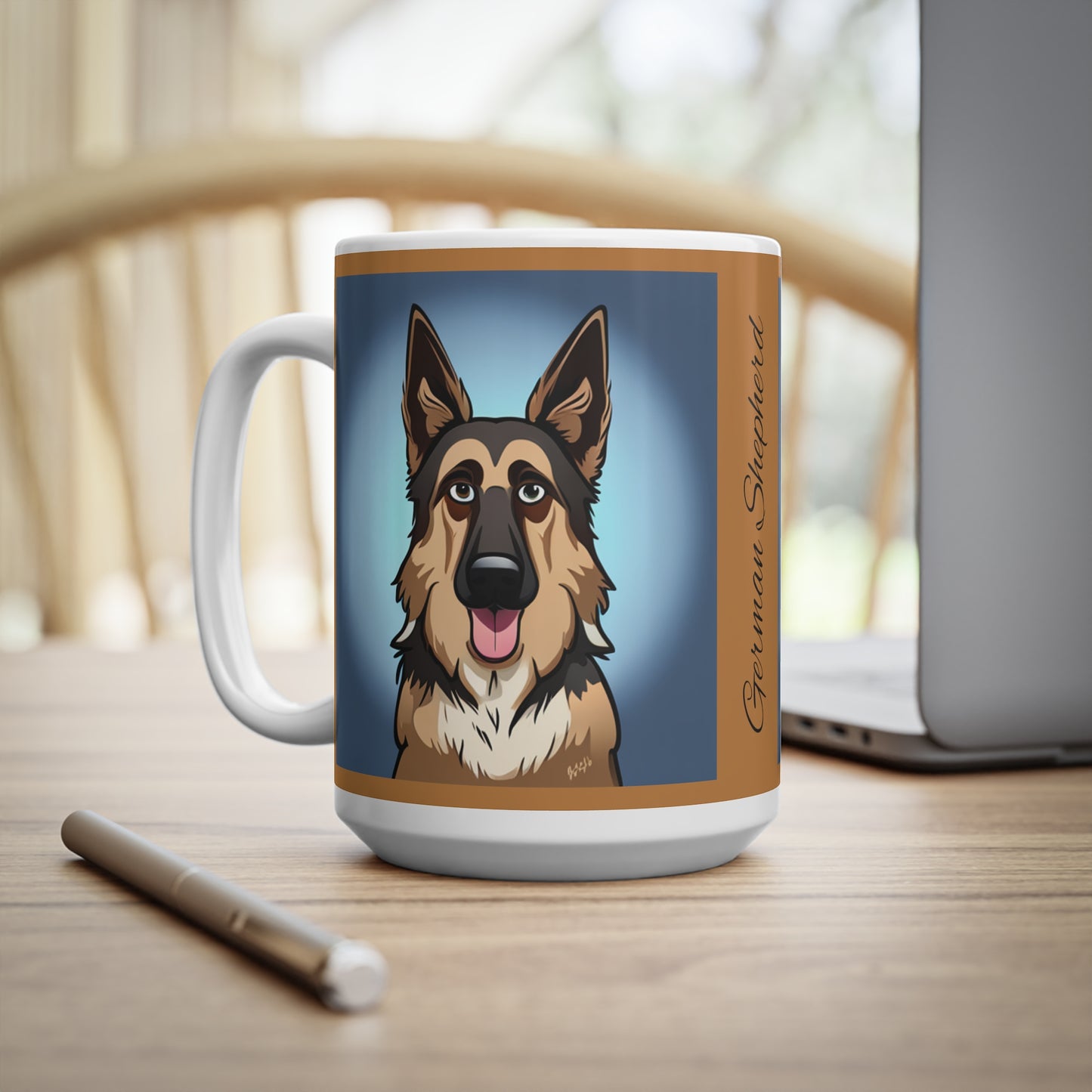 German Shepherd Dog Caricature Ceramic Coffee Cup, 11oz or 15oz