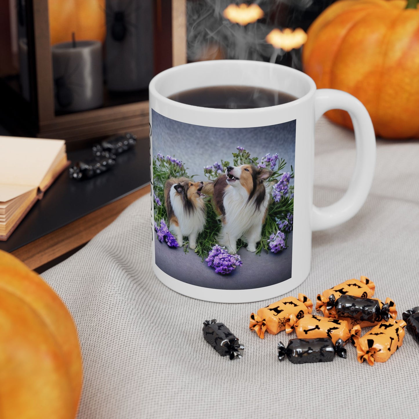 Shelties in Lavender Ceramic Coffee Mug 11 oz