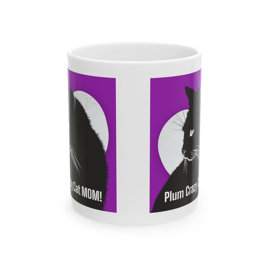 Plum Crazy Cat MOM! Ceramic Coffee Mug 11oz